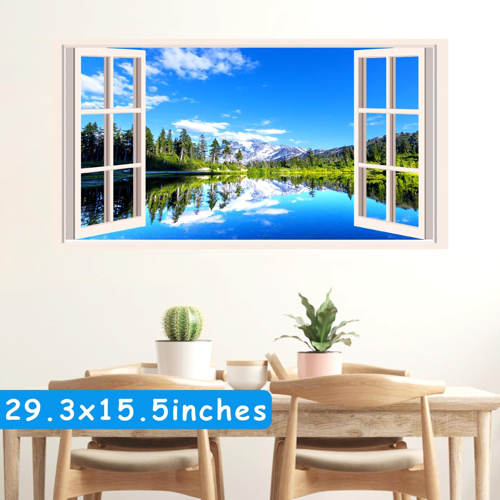 Fake Window Wall Stickers 3D Forest Lake View Mountain 3d Scenery a