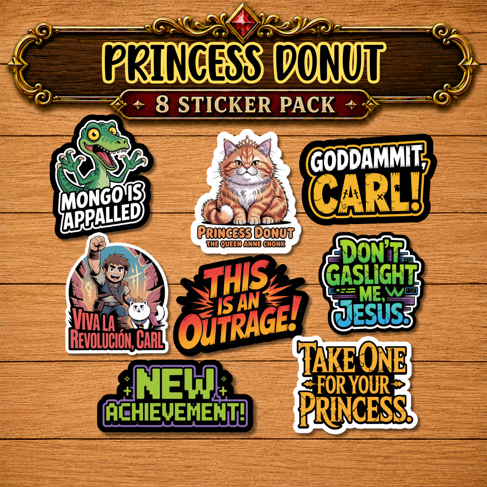 Princess Donut Water-Resistant Vinyl Sticker Pack by