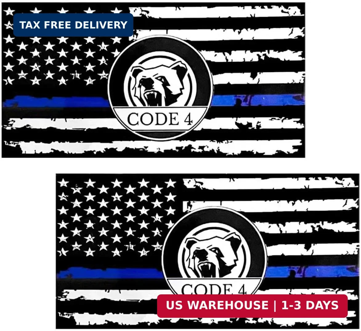 2 PCS Thin Blue Line Sticker Code 4, Reflective Waterproof American Flag Decal,