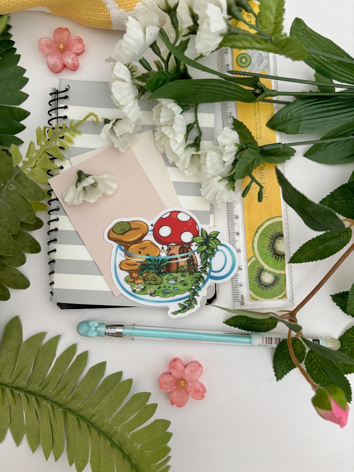 Cottage Core Plant Frog Mushroom House Clear Vinyl Sticker| Transparent Vinyl