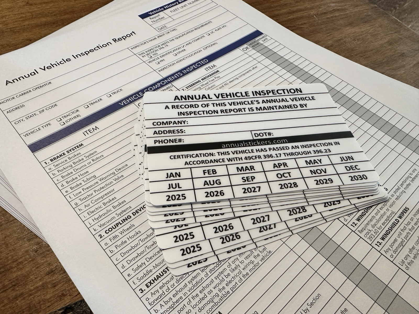 10 Pack – Annual Vehicle Inspection Sticker Trucks Trailers Semi & 10 Forms
