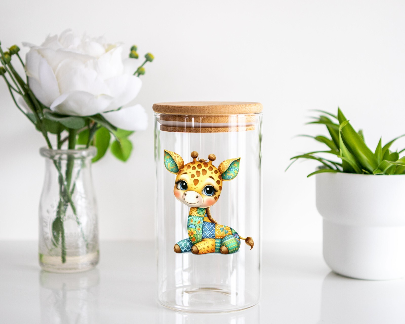 Green and Blue Patchwork Giraffe UV DTF Transparent Sticker / Decal
