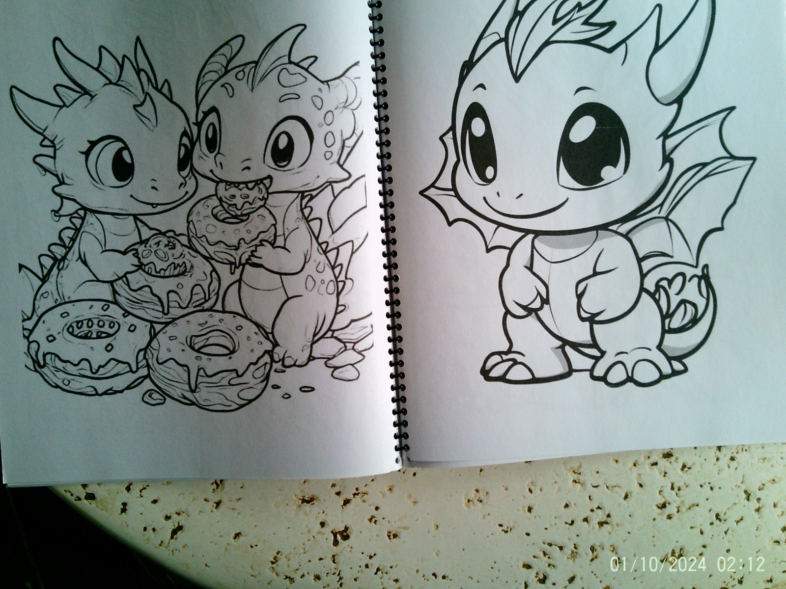 Whimsical Kawaii Dragon Reading Book Fun, Creative & Relaxing Art Pages