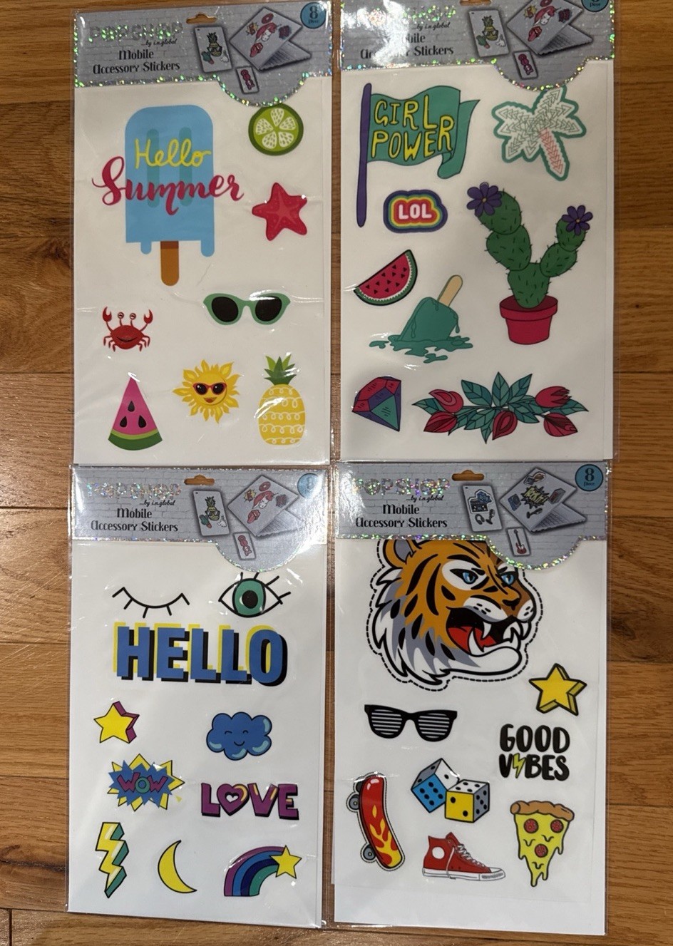 Pop Shop Mobile Accessory Stickers Tiger Pizza 8pc Lot Of 4