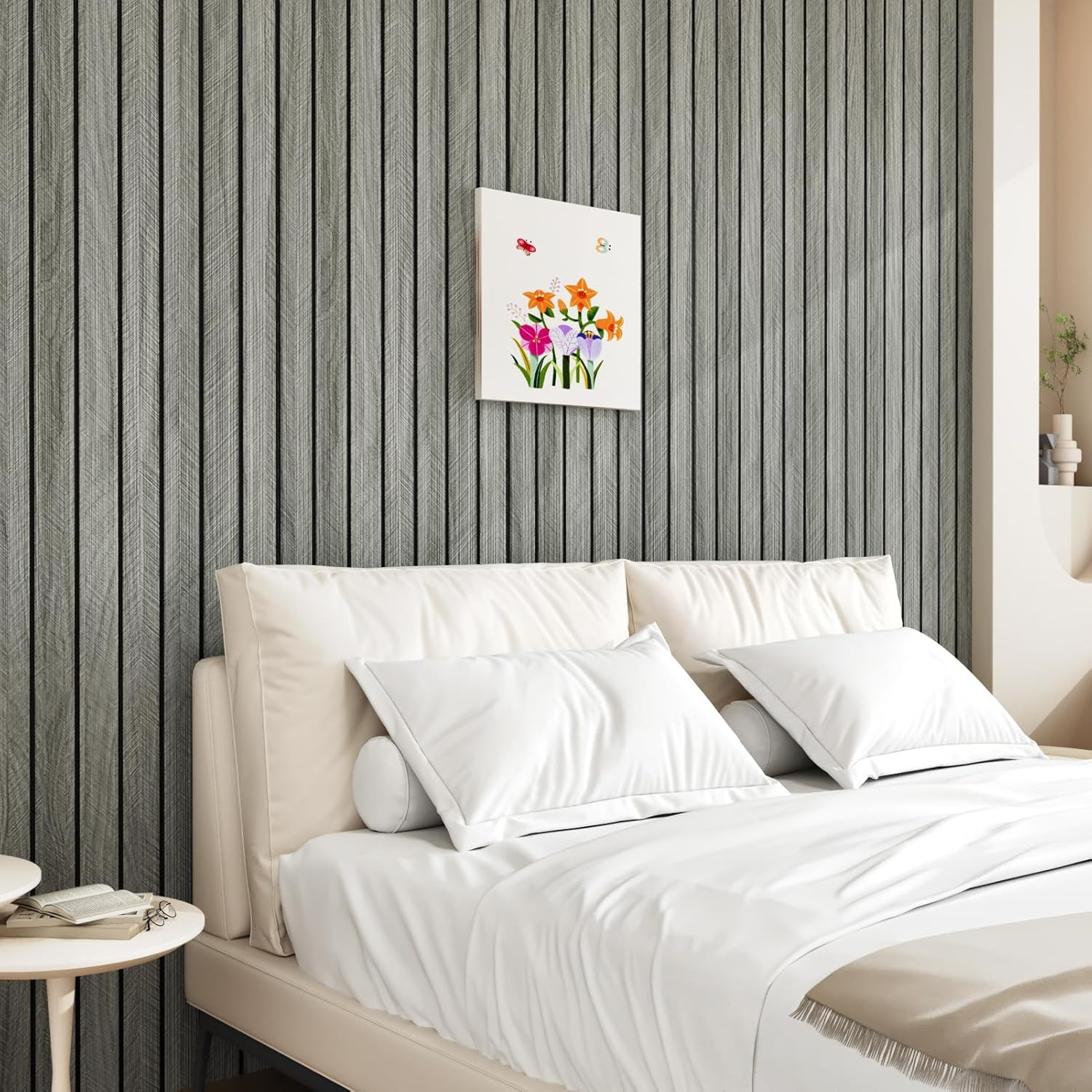 Grey Wood Wall Slat Panels Peel and Stick 3D Fluted Wood Panels for Interior Wal
