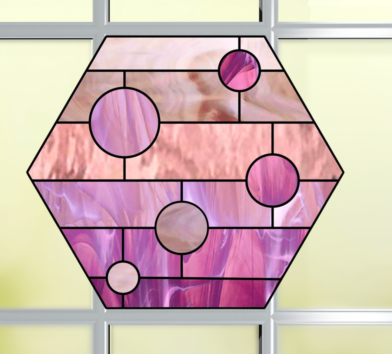 Pink Hexagon Faux Stained-Glass WINDOW CLING Size 9.3" Repositionable Vinyl