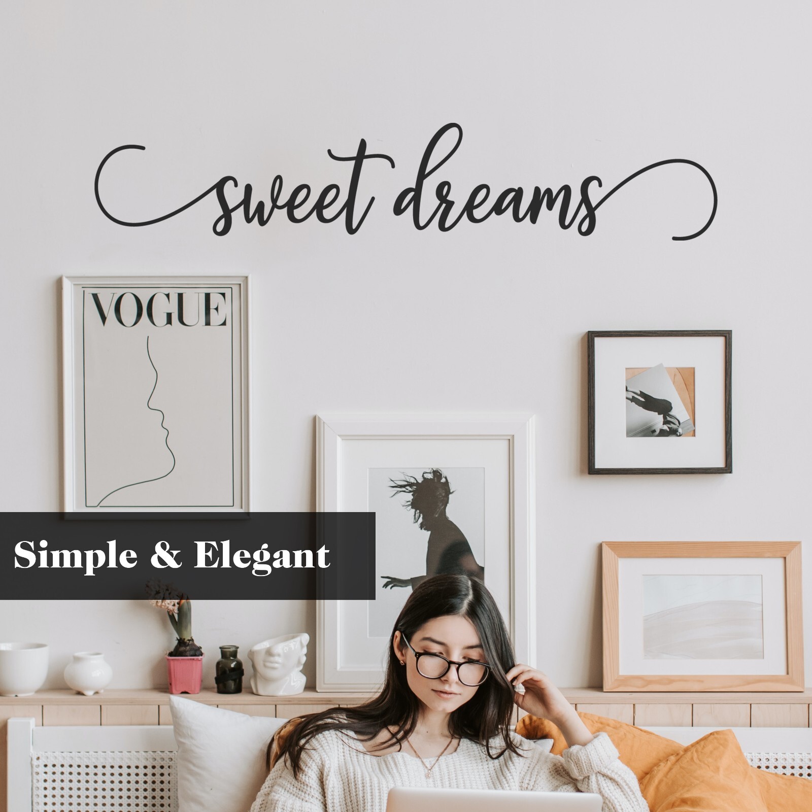 Sweet Dreams Wall Decal Sticker Quotes Over the Bed for Bedroom Vinyl Wall Art