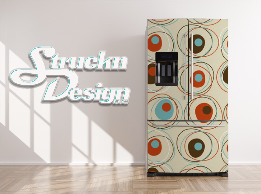 Abstract Orbit Circle Pattern Blue Red Fridge Freezer Wrap Side Door Vinyl Decal
