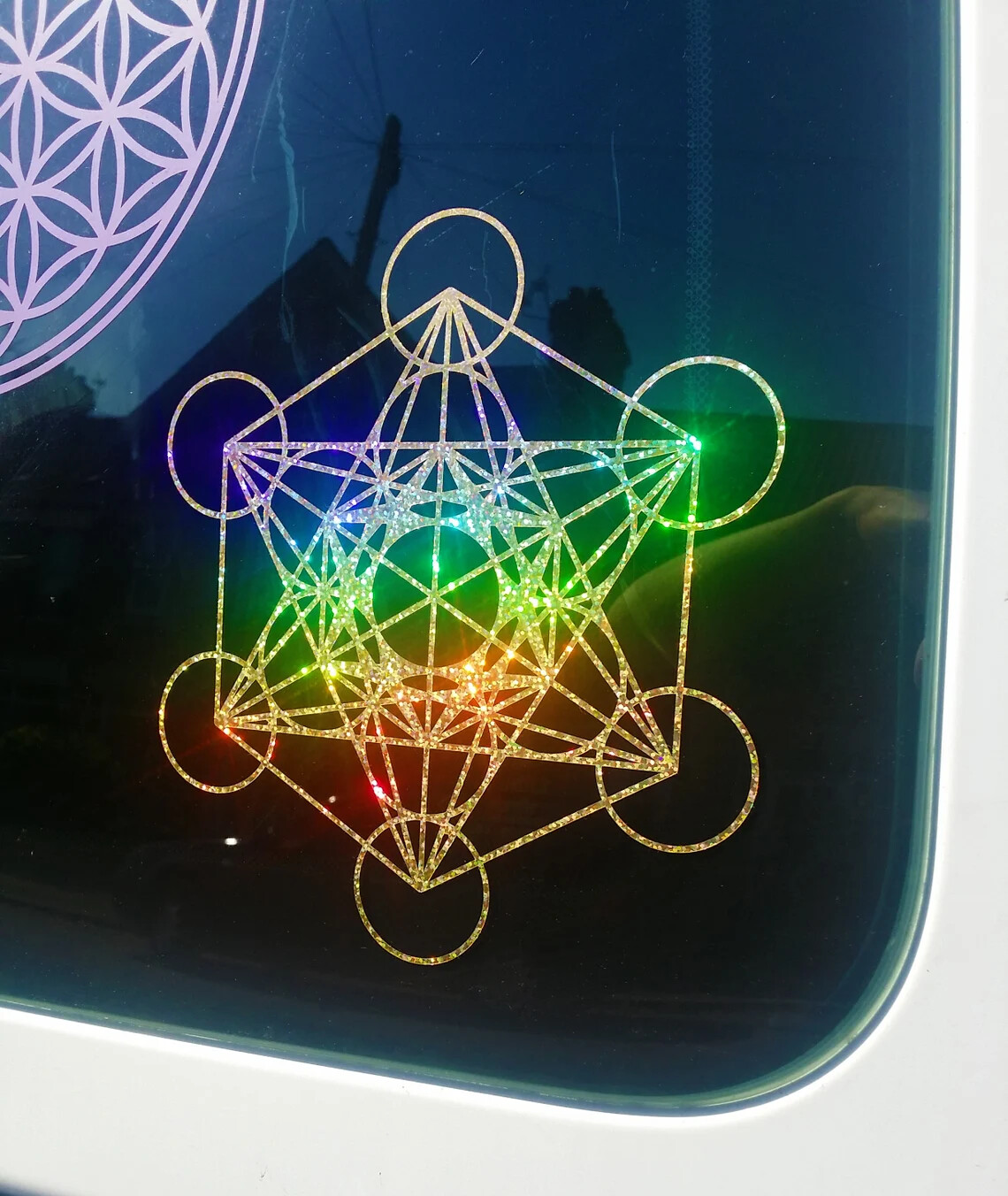 Metatrons Cube Sticker Beautiful Rainbow Gold Colors