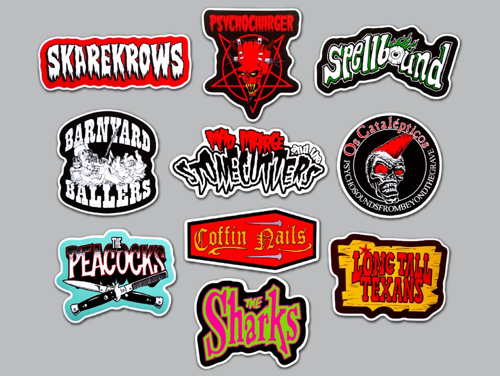 Rockabilly / Psychobilly Vinyl Sticker Lot (10 Pack) SET 3 punk goth cow punk