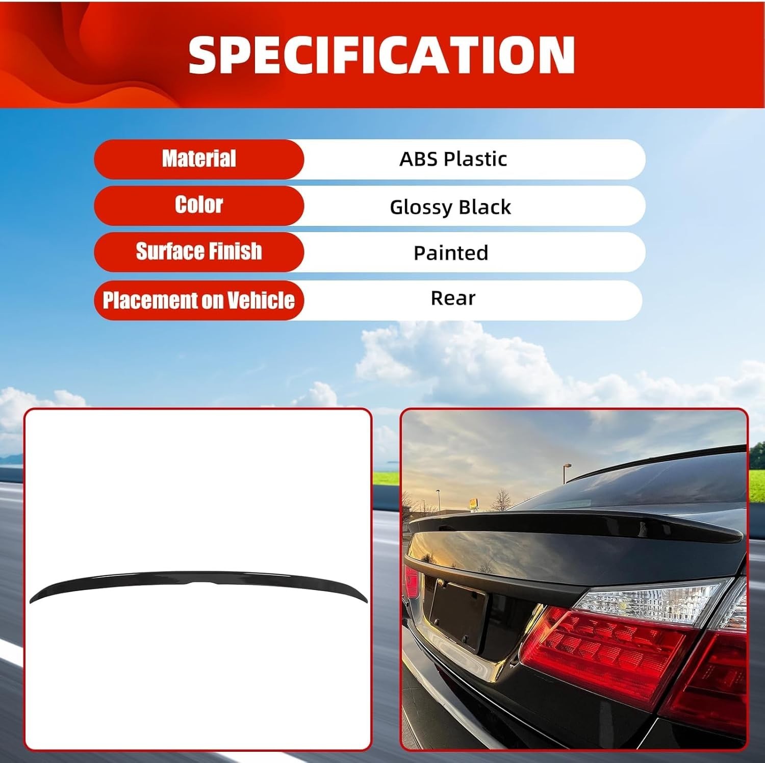 Rear Trunk Spoiler Wing for 2013 2014 2015 2016 2017 Honda Accord 4 Door Sedan