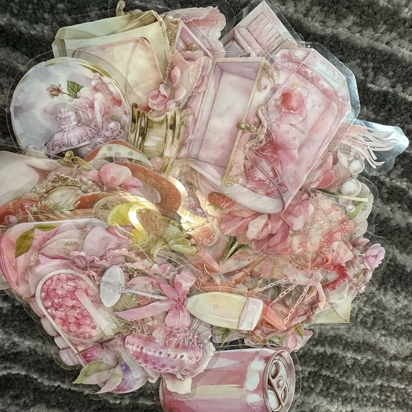 Stickers 50 Pink Transparent Antique Style Junk Journal Scrapbook Decals New