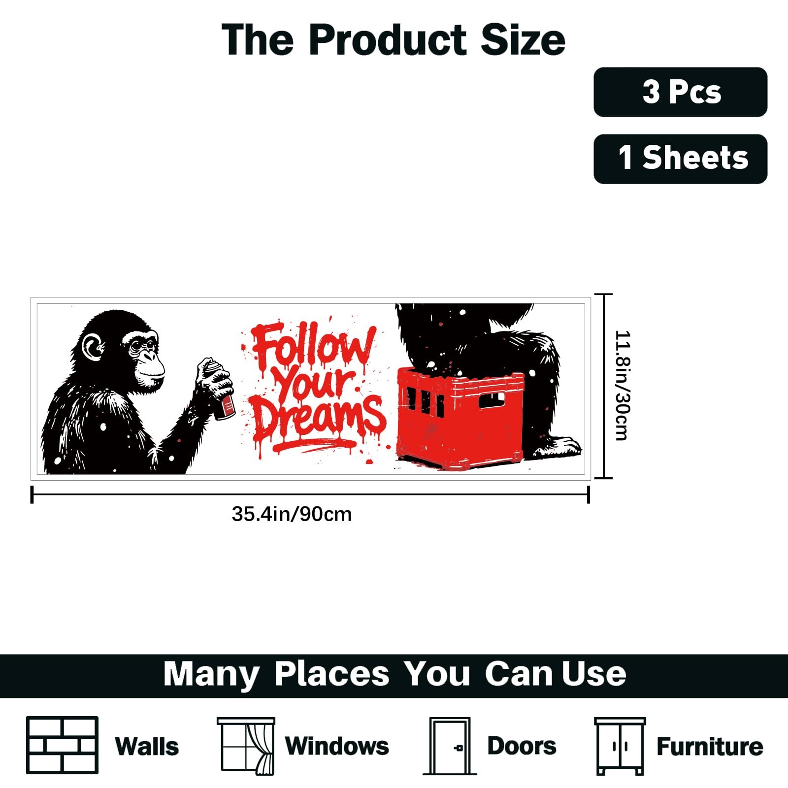 Banksy Gorilla Wall Stickers Removable Vinyl Wall Decals Inspirational Banksy…