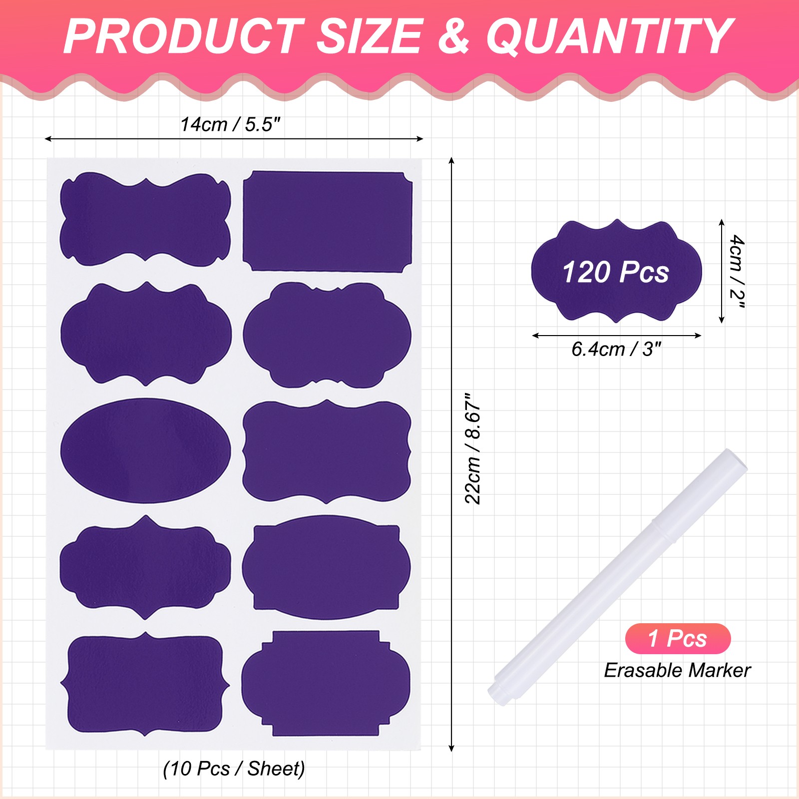 120 Pcs Chalkboard Labels for Jars, 2" x 3" Gift Stickers Labels, Purple
