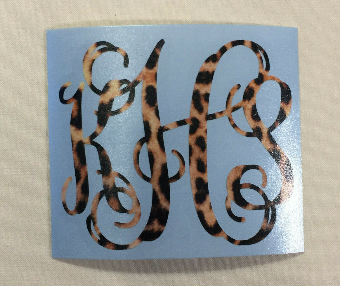 Real Leopard Print Vine Monogram Vinyl Decal Sticker for Yeti Tumbler iPhone