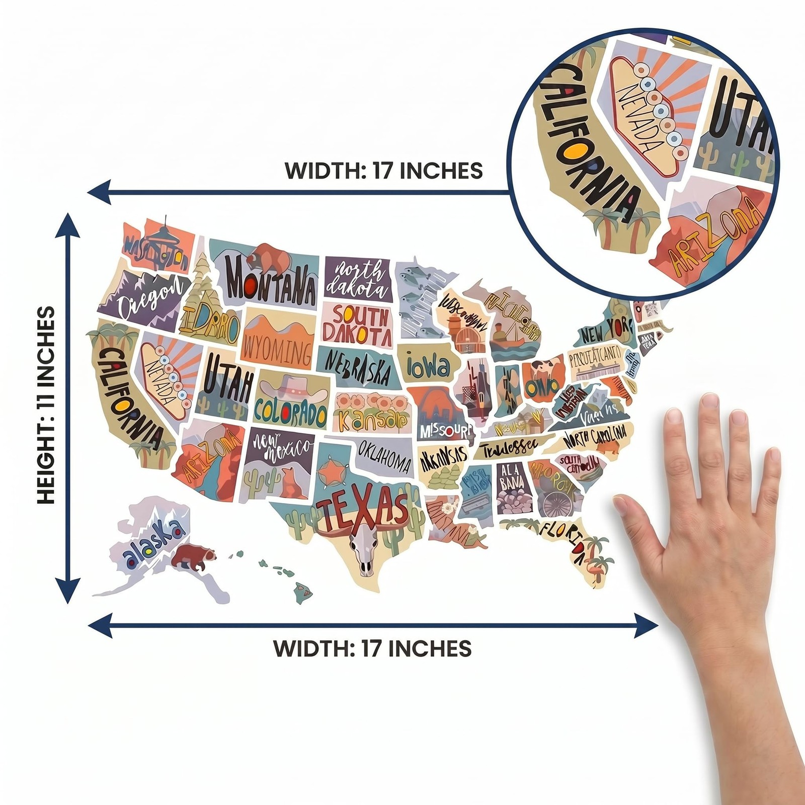 USA Sticker Map 11” x 17” – Travel Map for RV Interior Décor, Track States &