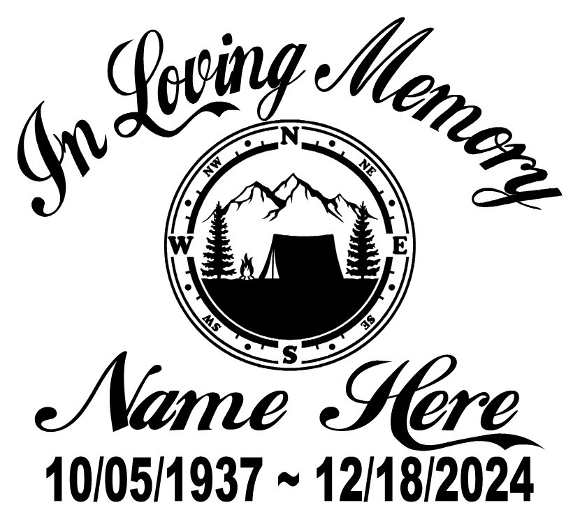 In Loving Memory of Decal – Hiker Camper Compass Outdoors Memorial Sticker