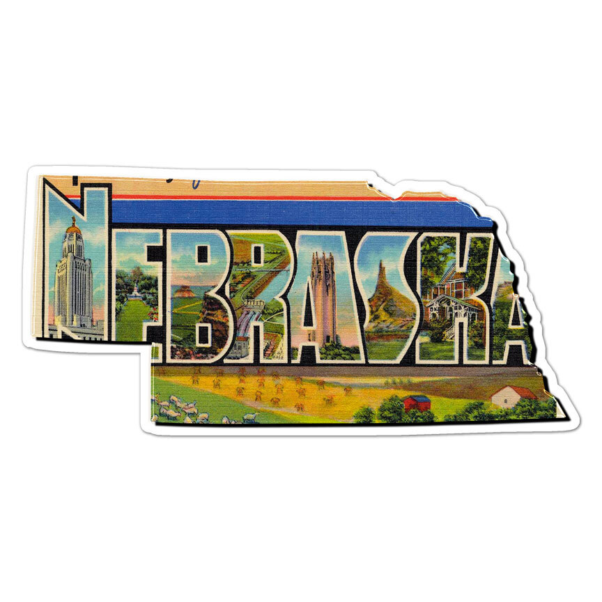Vintage Nebraska Map, Vinyl Decal Sticker, Indoor Outdoor, 3 Sizes, #8874