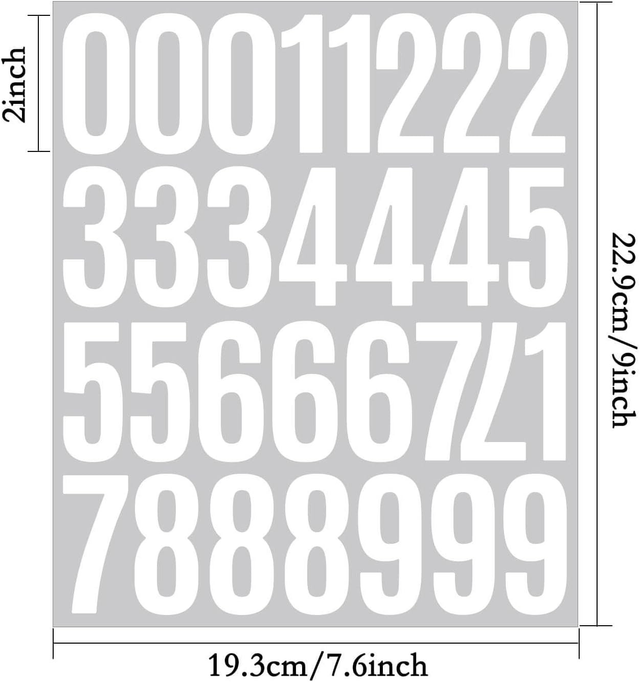240 Pcs 2 Inch Number Stickers,8 Sheets 0-9 Self-Adhesive Vinyl Waterproof Numbe