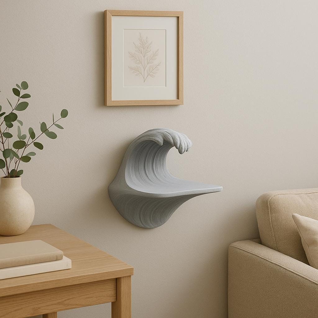 Wave Wall Shelf | 3D Printed Ocean-Inspired Floating Shelf | Sculptural Modern