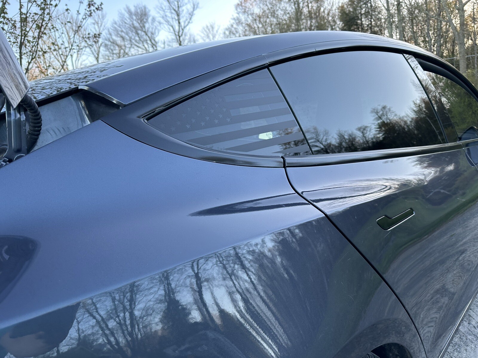 2pc Matte Black American flag quarter panel window decals fit Model 3 Tesla