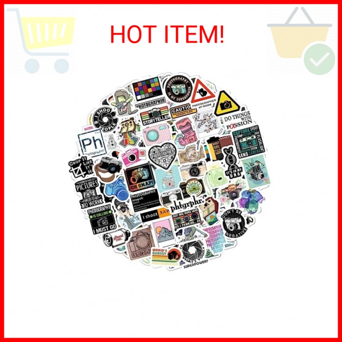 BulbaCraft 100Pcs Photography Stickers, Camera Stickers for Water Bottles, Lapto