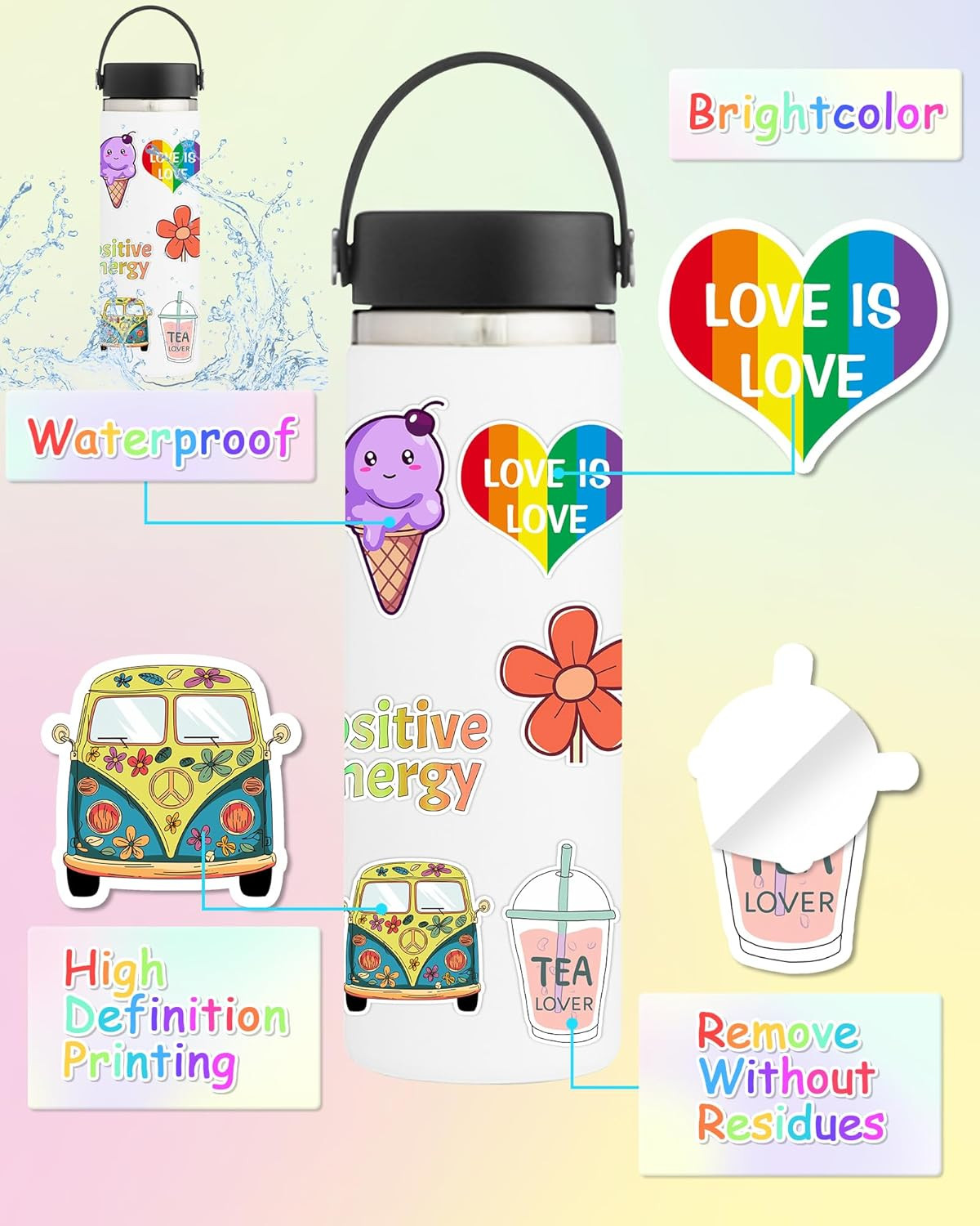 300 Pcs Stickers for Kids, Cute Vinyl Waterproof Stickers for Water Bottle | Tre