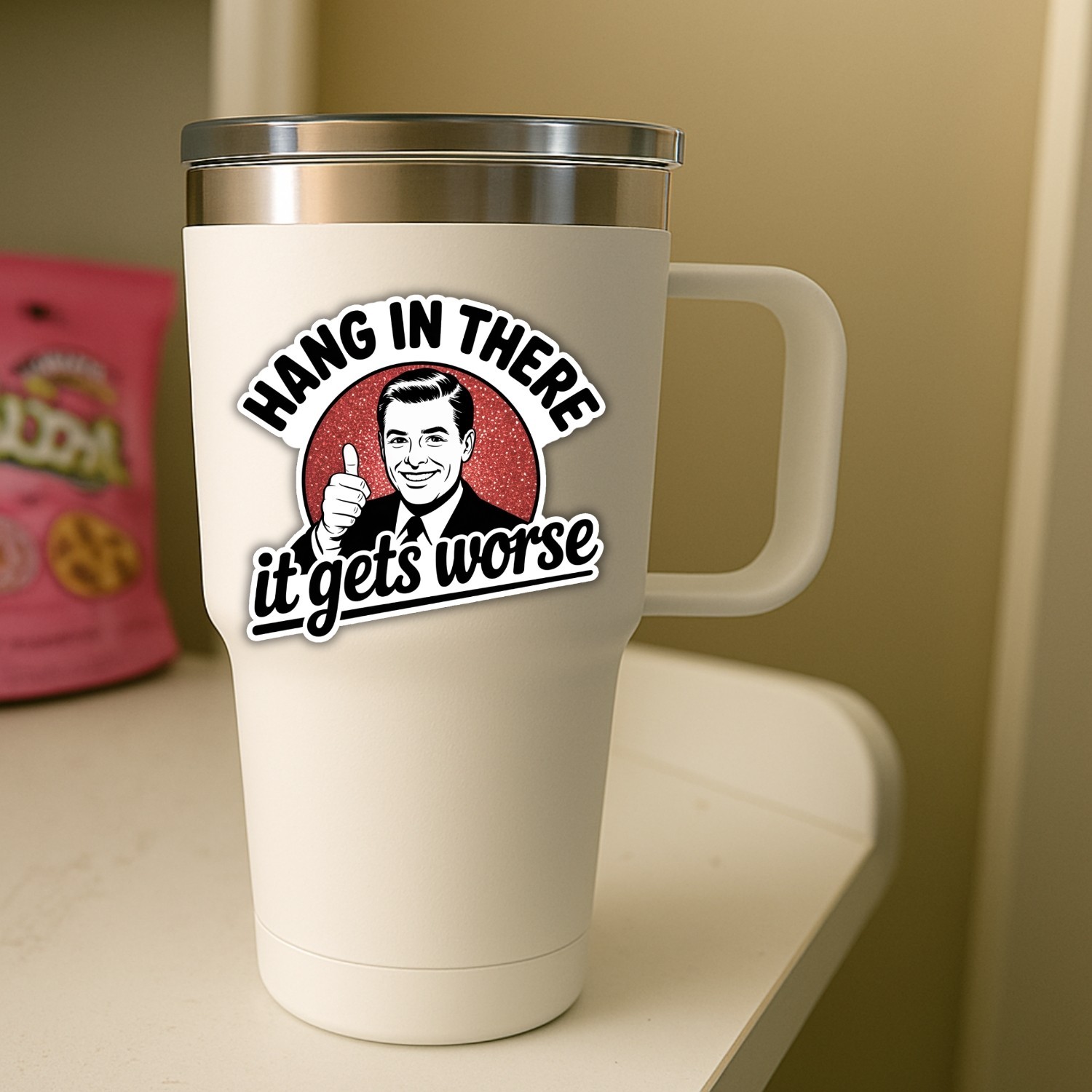 Sarcastic "Hang In There, It Gets Worse" Stickers: 4-Pack Snarky Vinyl Decals