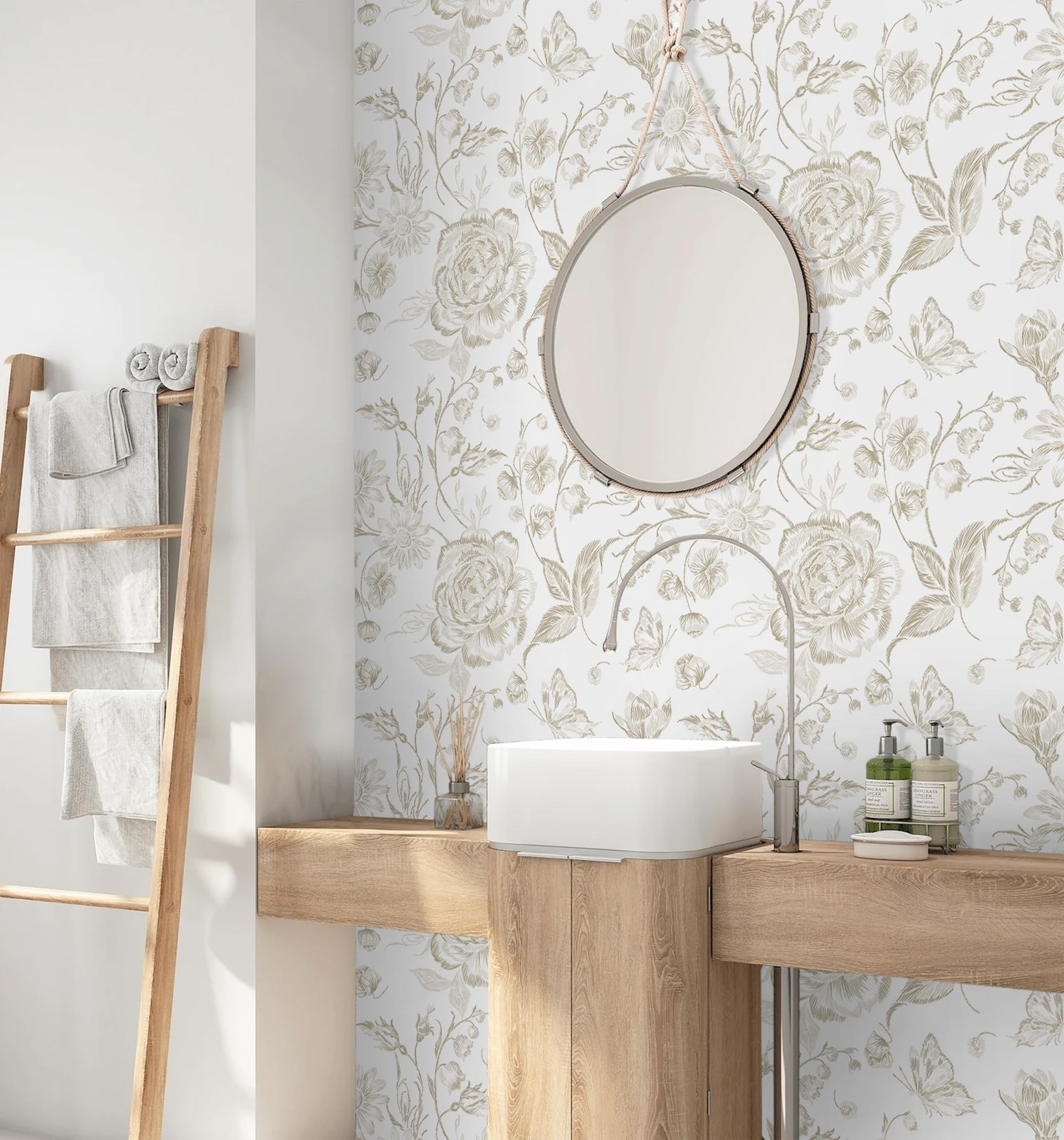 Floral Peel and Stick Wallpaper Boho Beige Contact Paper Neutral Farmhouse Vi…