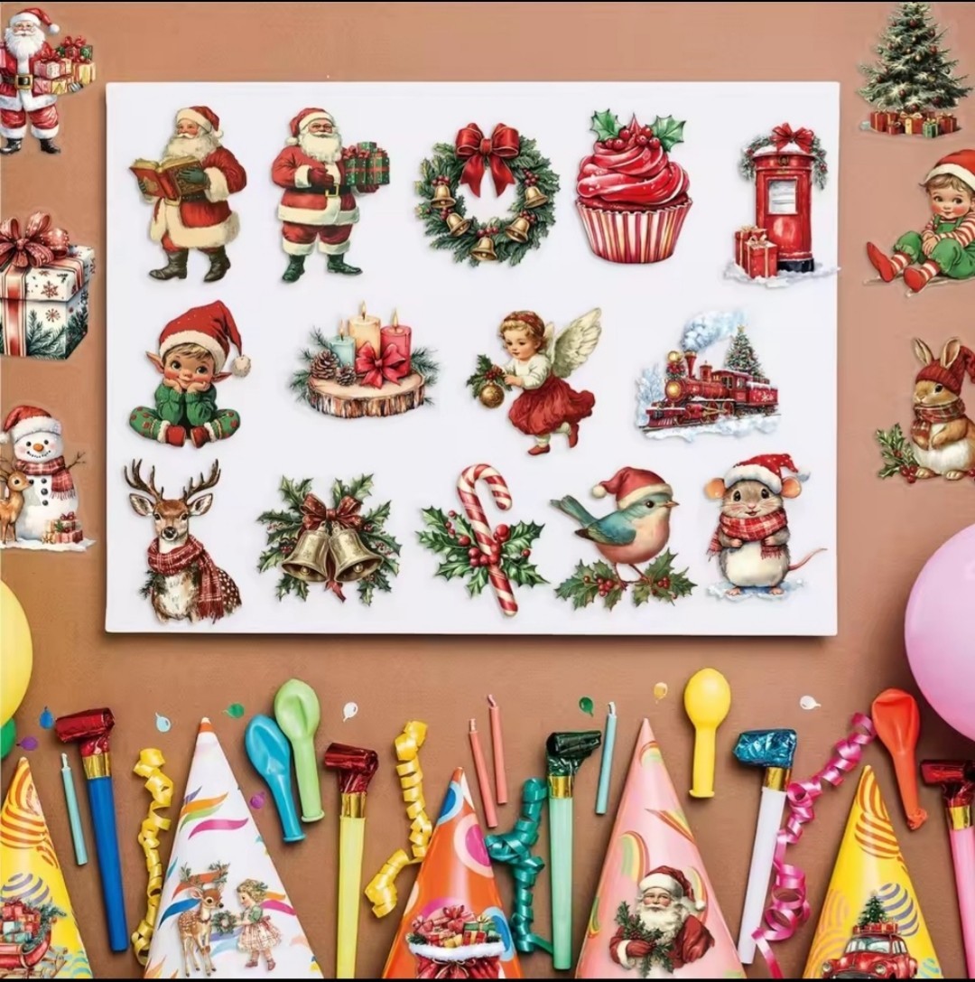 10 PCS Vintage Retro Christmas Holiday Season PET Stickers BRAND NEW