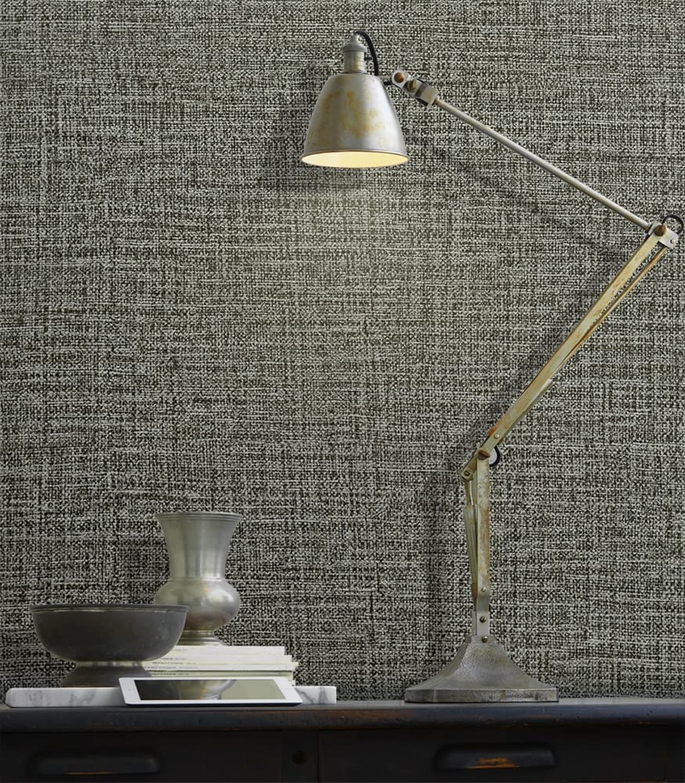 H9422 Solid Color Peel and Stick Textile Wallpaper 17.7" x 9.8ft Gray Faux Cl…