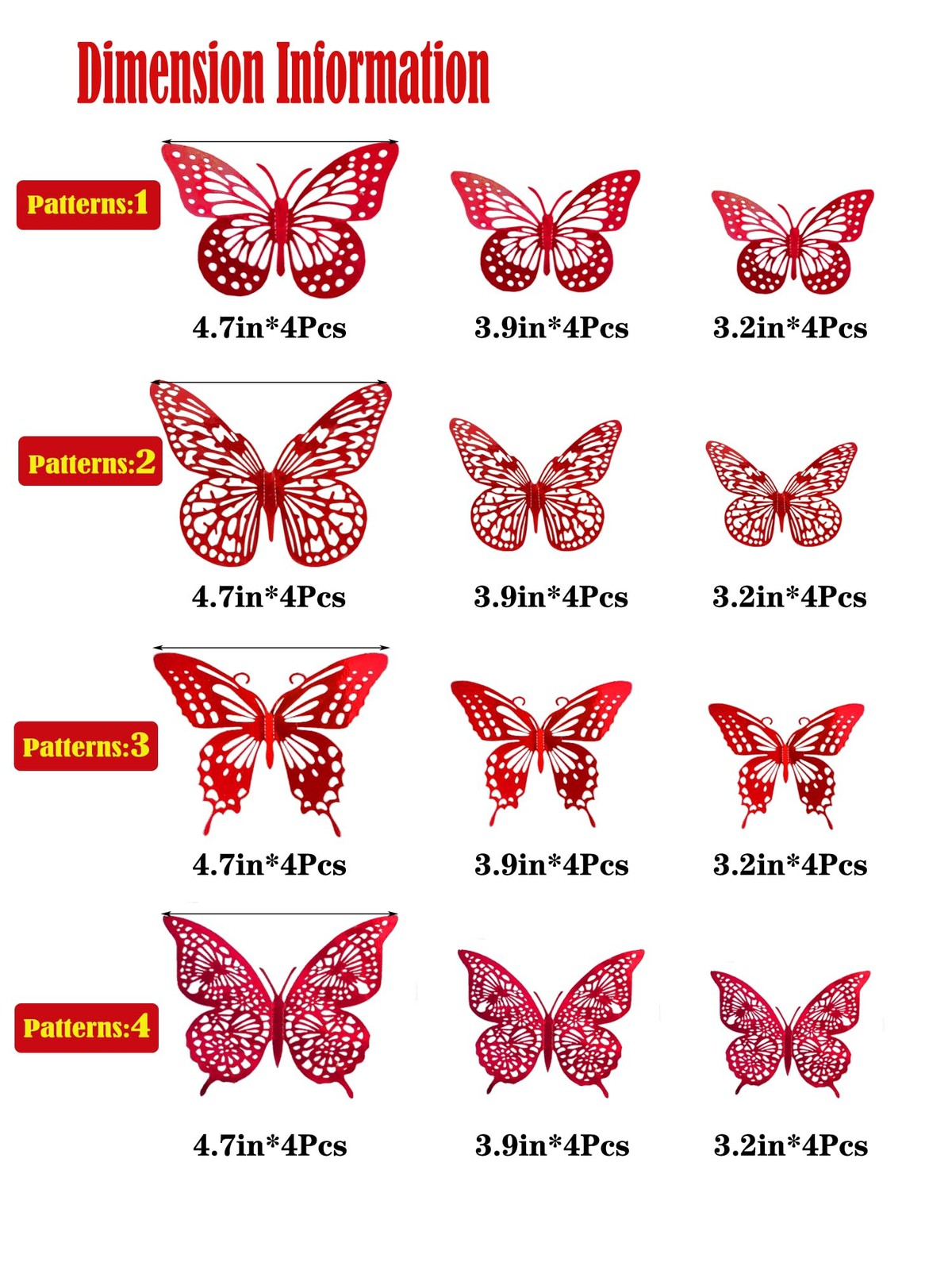 3D Red Butterfly Wall Stickers – 48 Pcs with 4 Styles & 3 Sizes, Removable De…