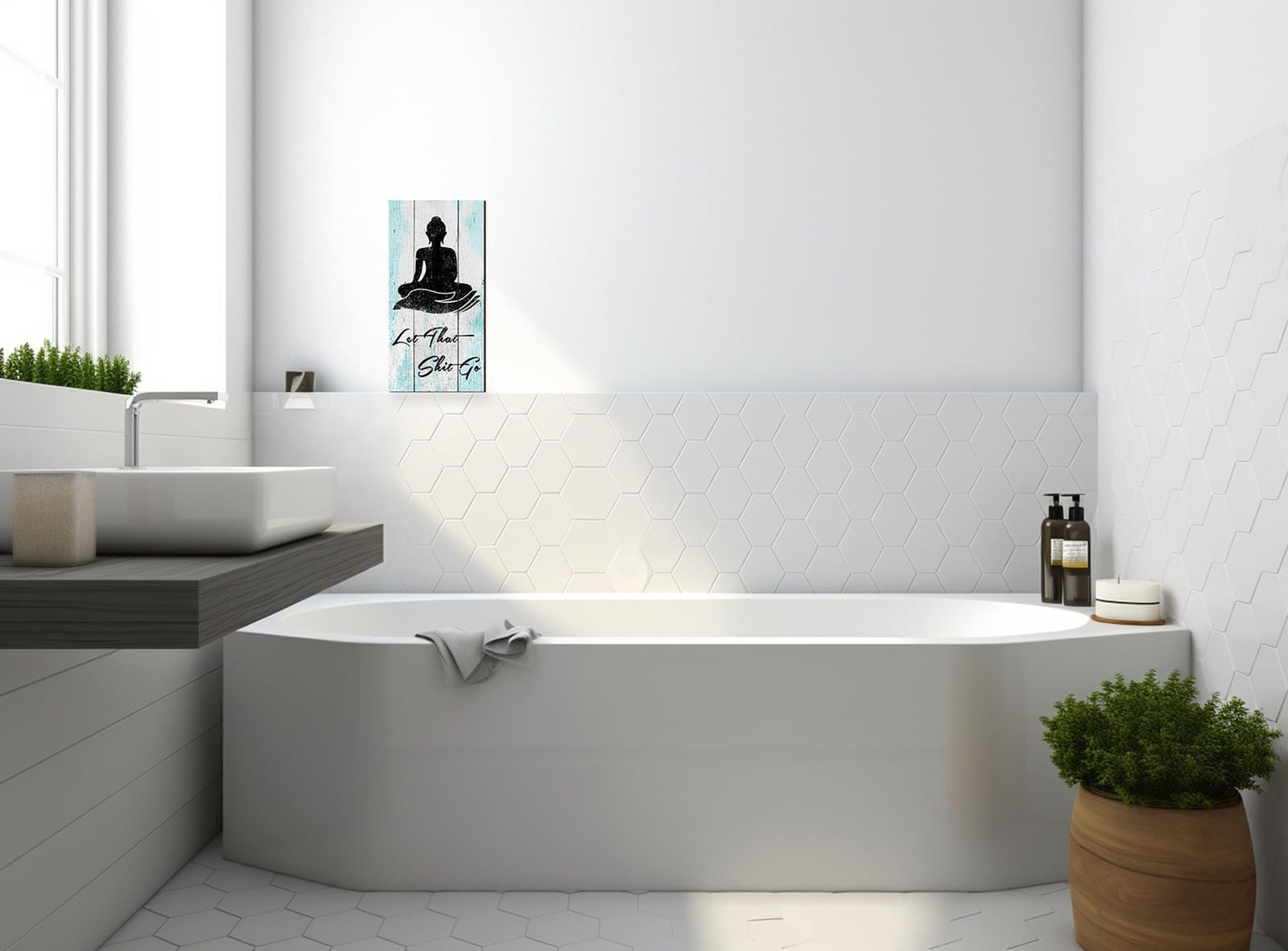 Chuniff Funny Bathroom Wall Decor, Buddhist Quote Bathroom Wall Art, Funny ba…