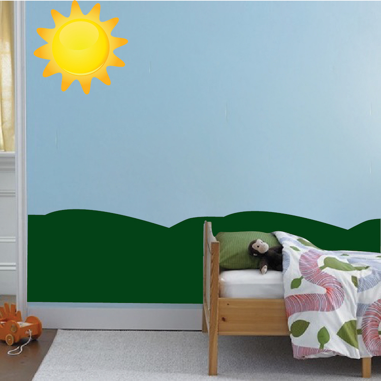 Personalized Green Grass Room Sticker or Blue Ocean Waves For Kids Room, b40