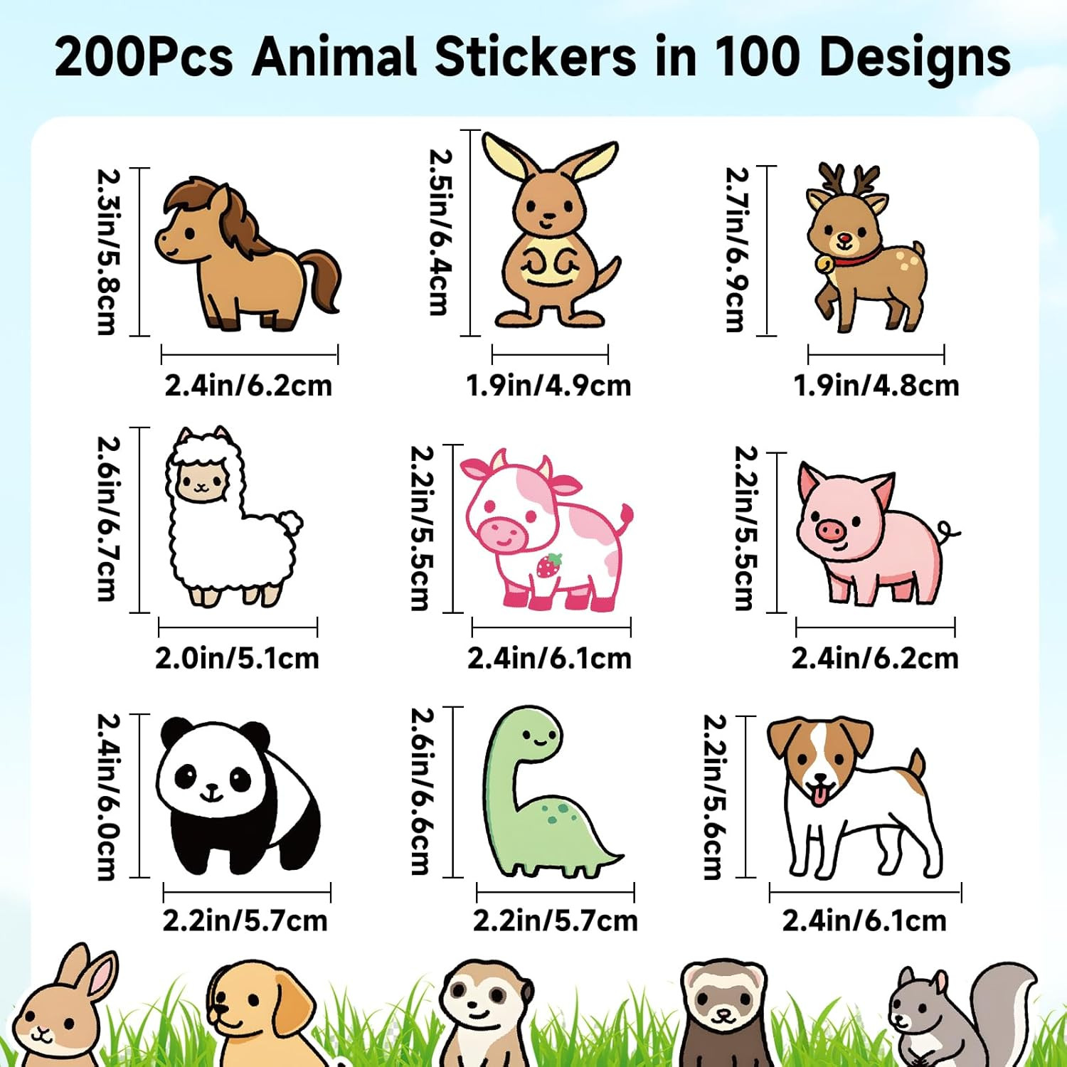 200Pcs Animal Stickers Assorted Waterproof Vinyl Decals for Kids and Toddlers