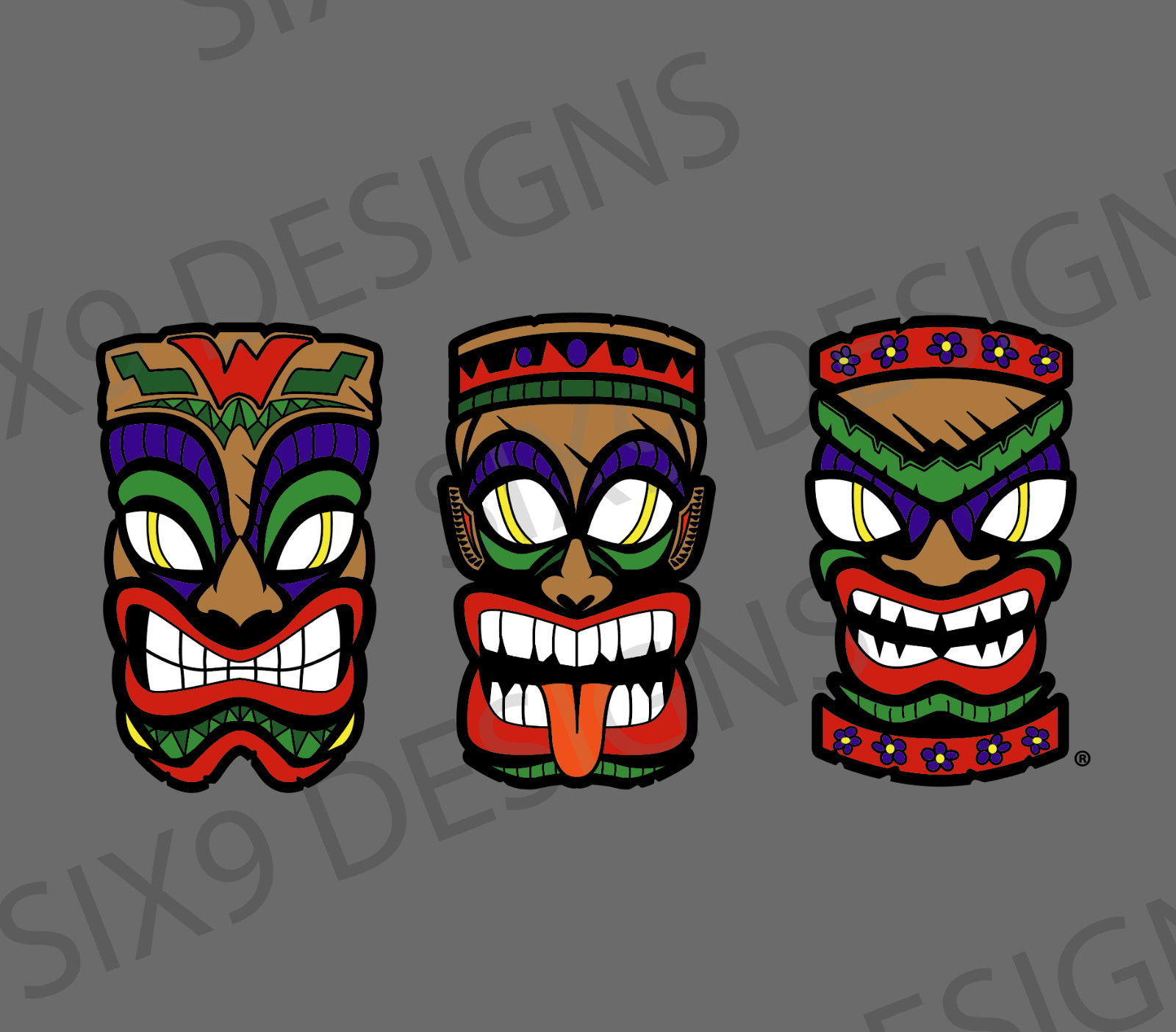 Tiki Sticker Totem Pole Vinyl Multicolored Polynesian Gods Wall Decals set of 3