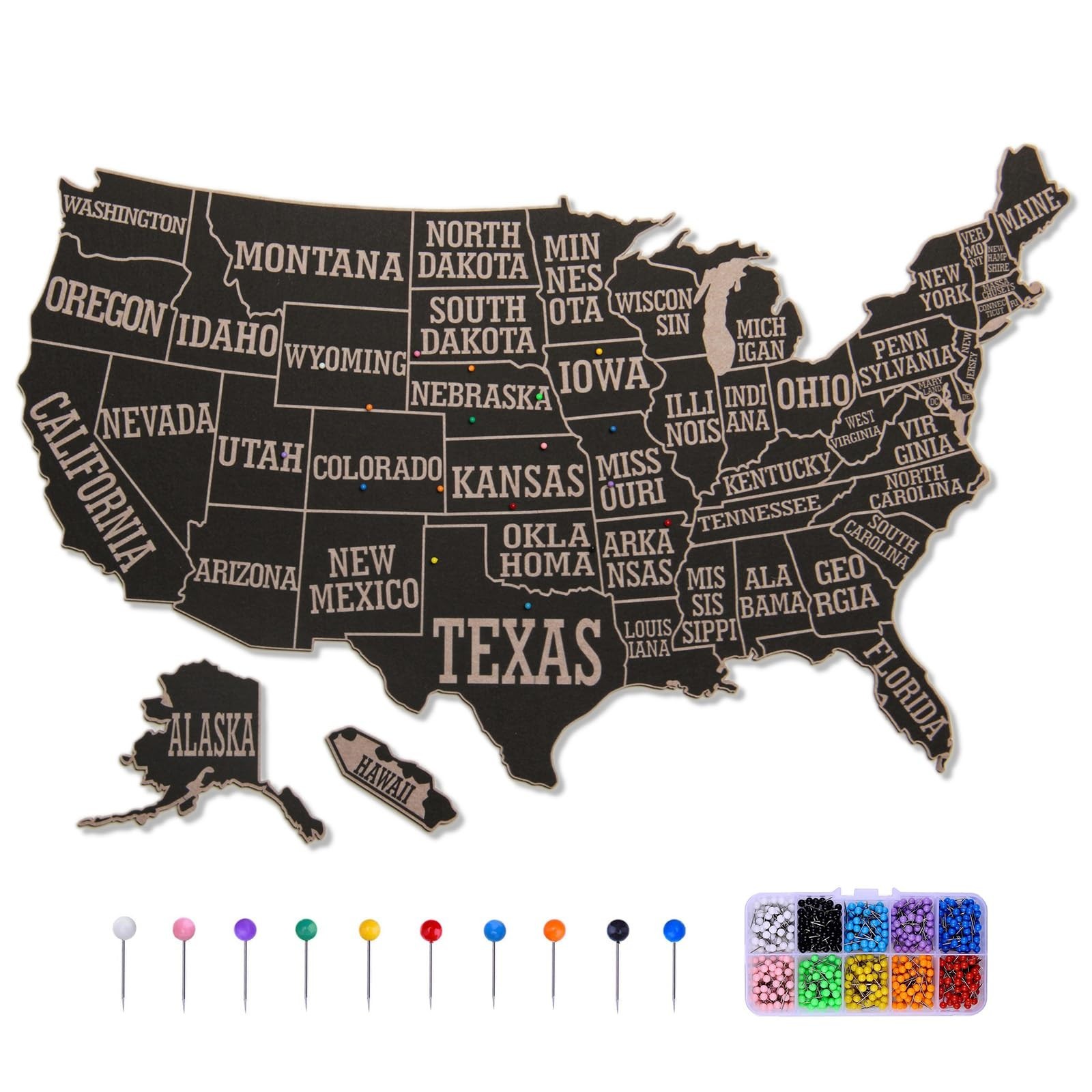 USA Travel Map with Pins, 17×27 Inch Push Pin United States Map for Travel Tr…
