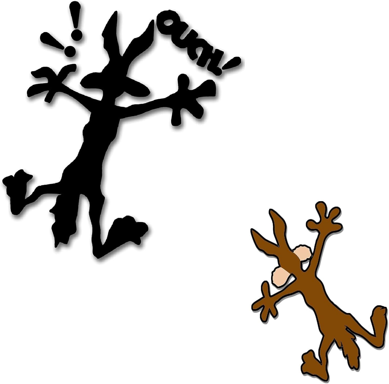 2 Pcs 9.8" 5.9" Reflective Dent Fix Car Decal, Cartoon Coyote Splat Hitting Wall