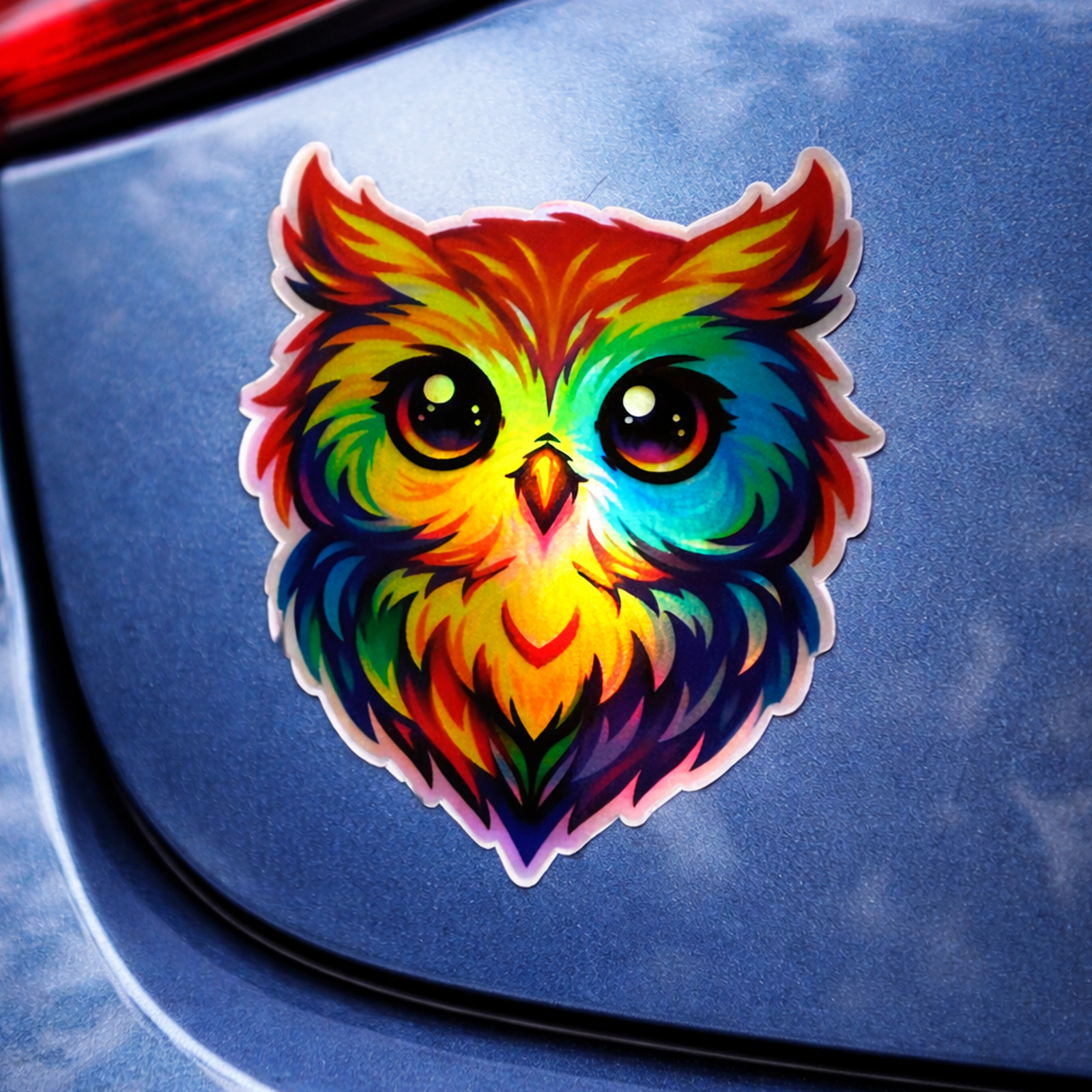 Holographic Rainbow Owl Head Vinyl Sticker 2-Pack 2" Die-Cut Decal