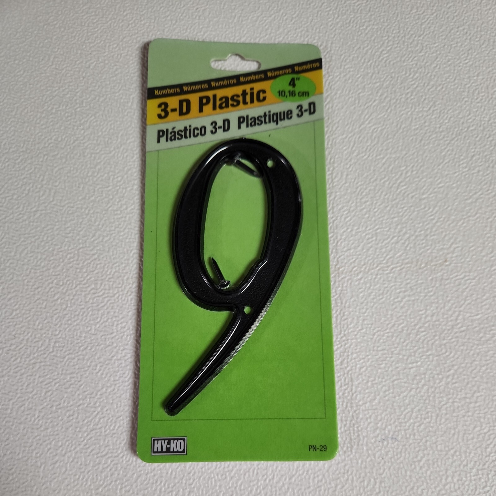Hy-Ko 3-D Black Plastic House Number 9 Weather Resistant PN-29/9 4"