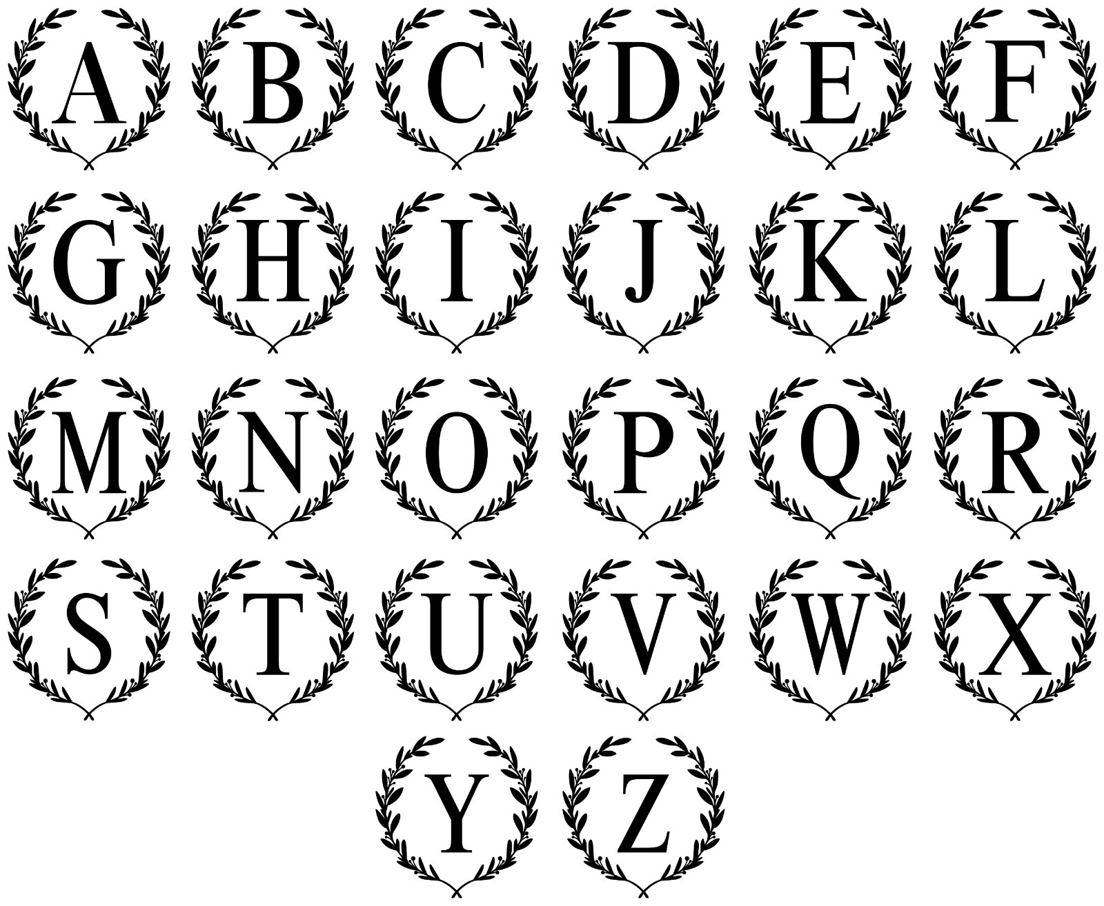 Monogram Letter in Laurel Wreath Vinyl Decal V3 | Family Name | Die Cut Sticker