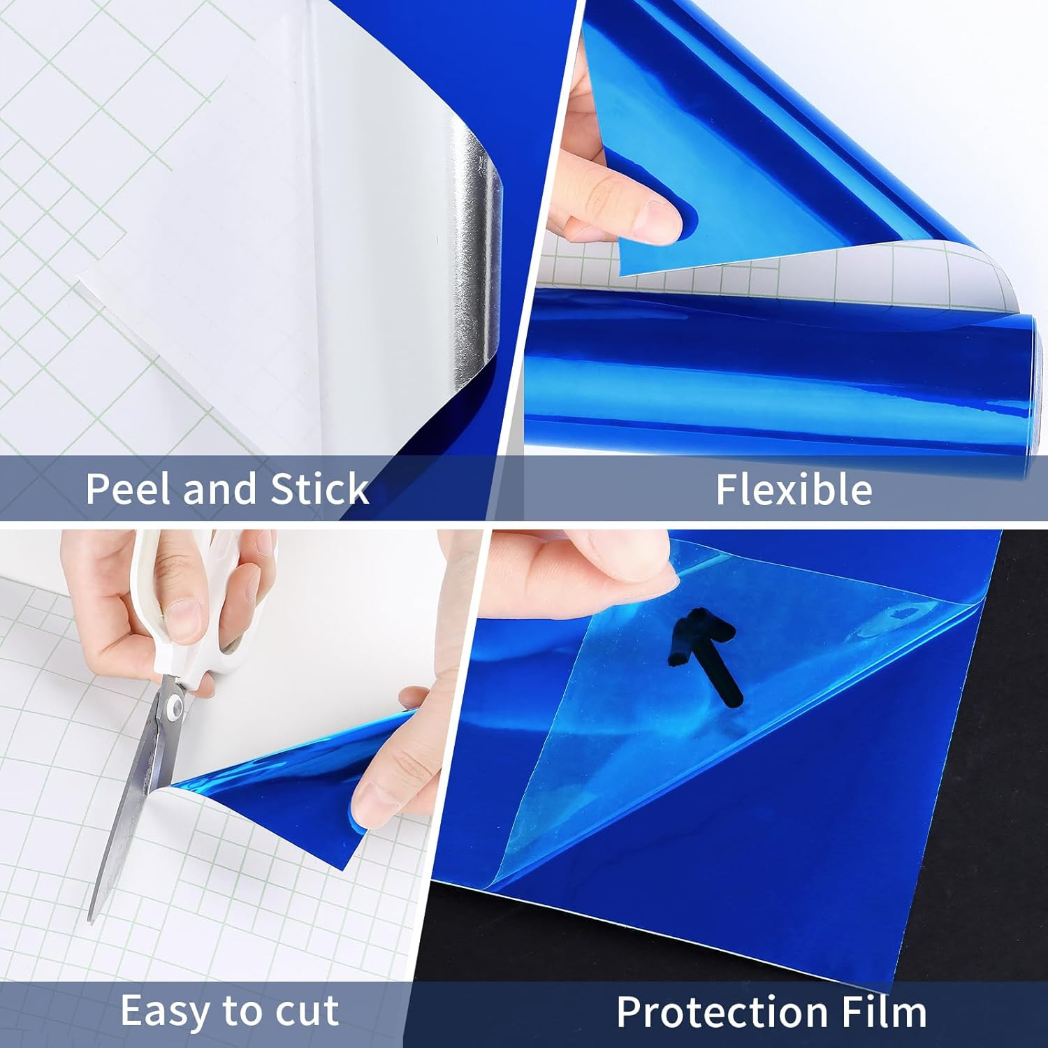 Blue Mirror Stickers Self Adhesive Mirror Wallpaper Peel and Stick Wall Sticker