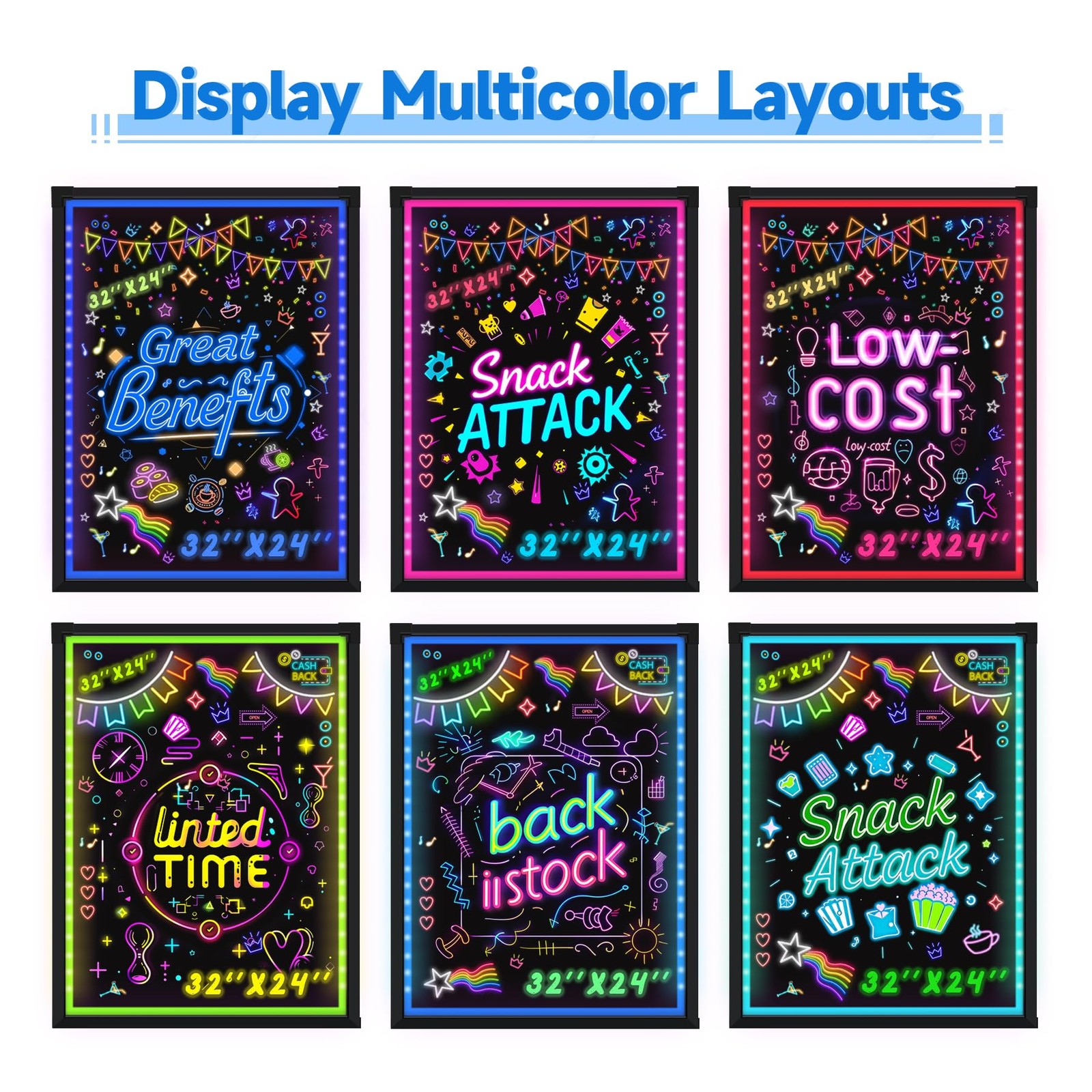 Hosim Standing A-Frame LED Message Writing Board 20"W x 28"H, Colorful 28×20"