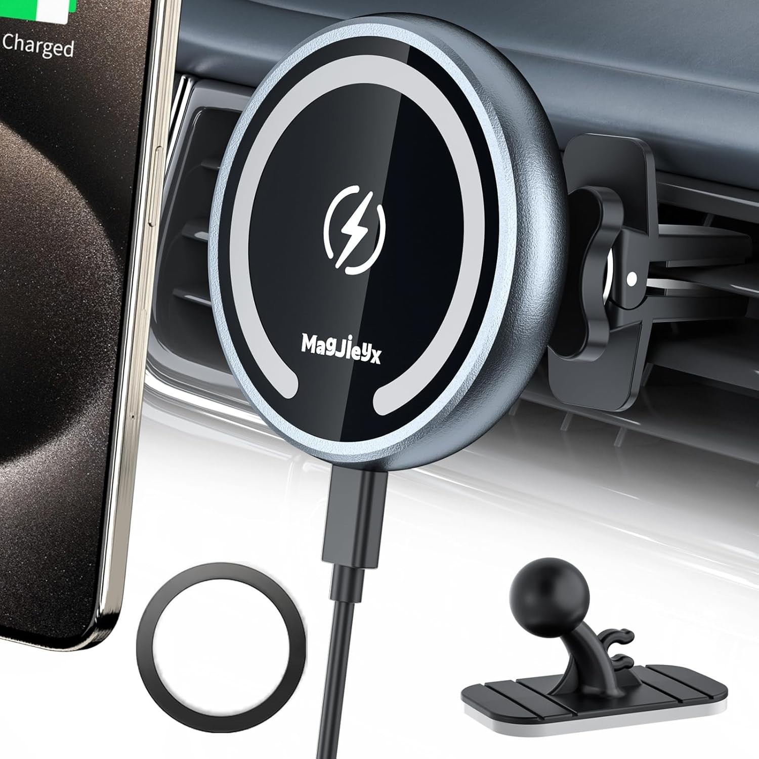 for Magsafe Car Mount Wireless Charger Magnetic Fast Charging Gray