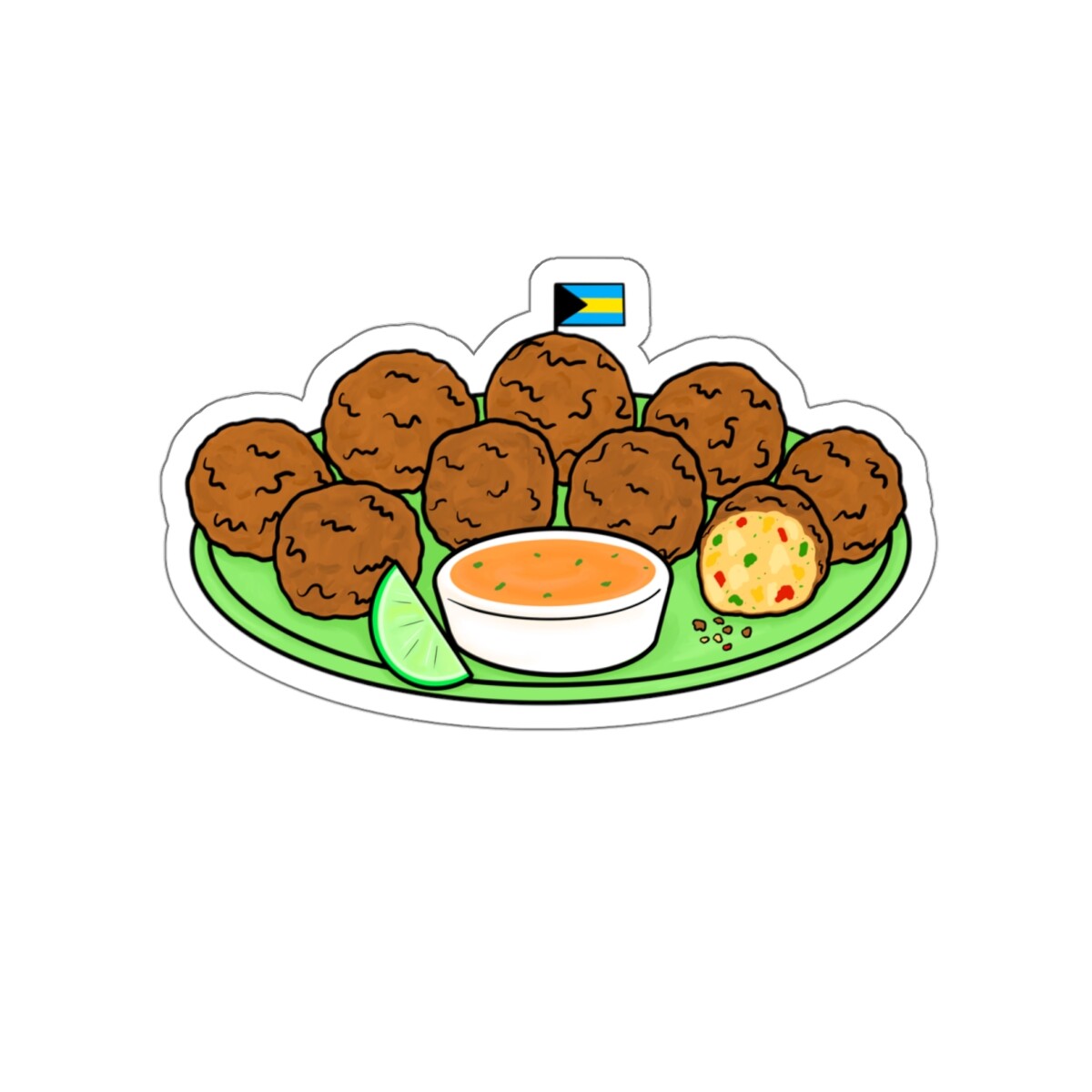“Conch Fritters” Miami Bahamian Food Die-Cut Water-resistant Vinyl Stickers