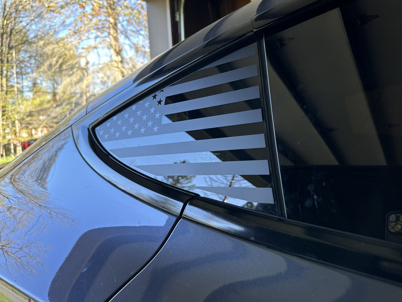 2pc Matte Black American flag quarter panel window decals fit Model 3 Tesla