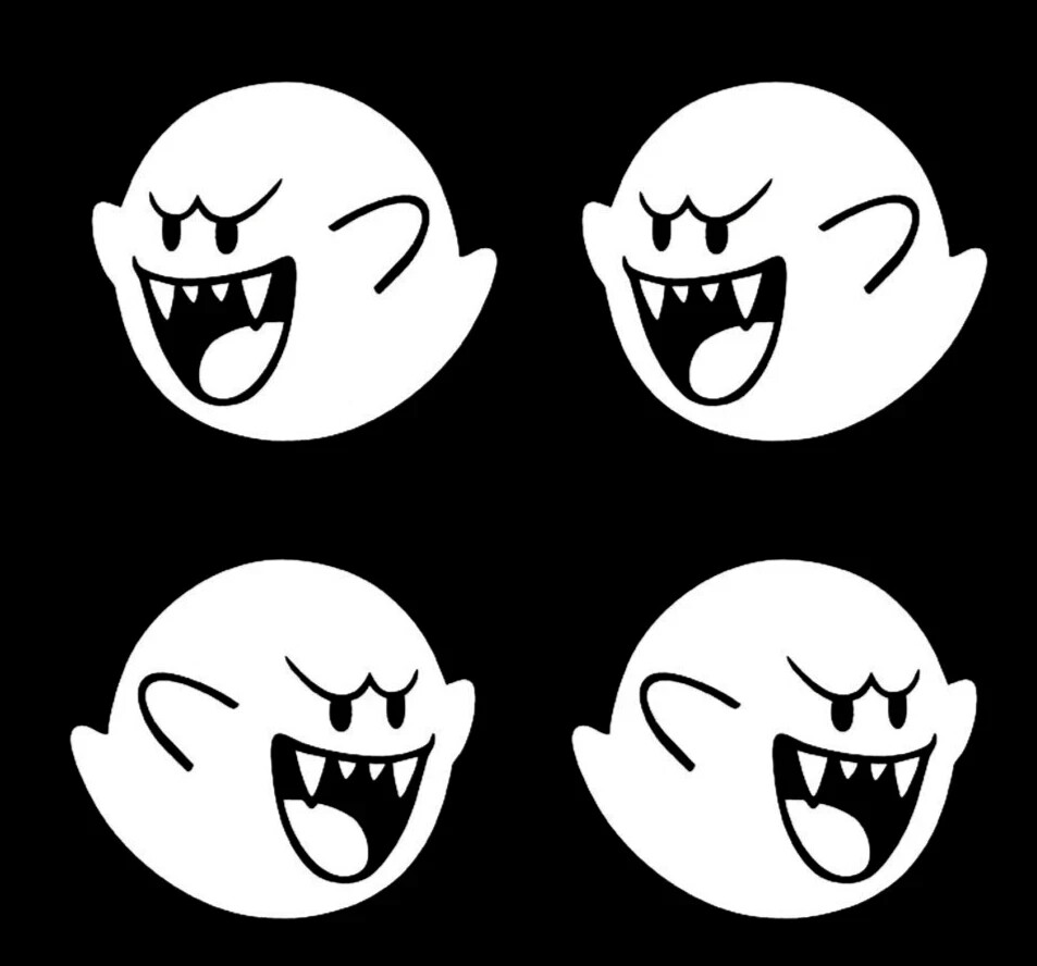 BOO Super Mario Brothers Four Mirrored 3" White Vinyl decals car truck Windows