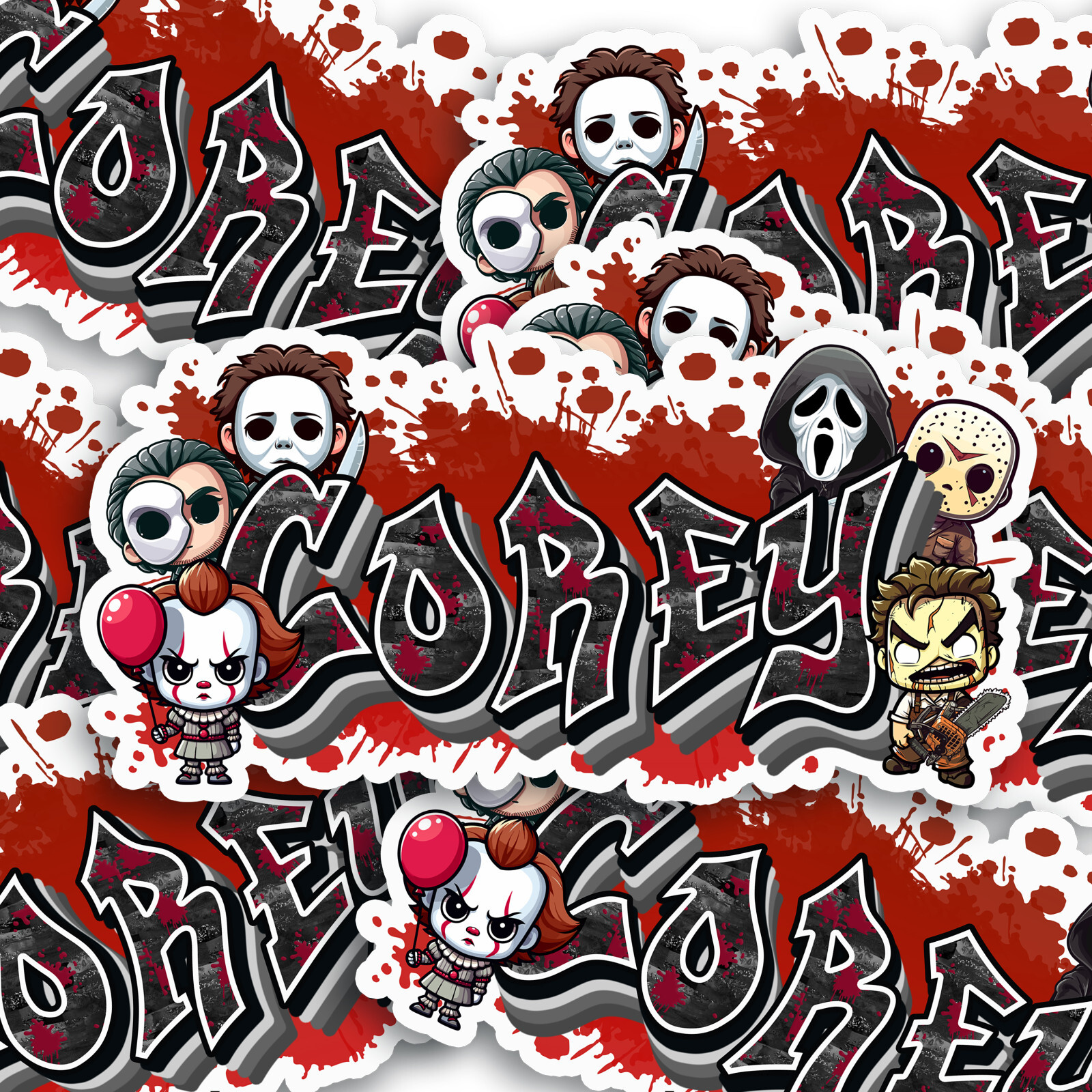Custom Name Sticker, Vinyl Decal, Horror Villains, Spooky Halloween Killers