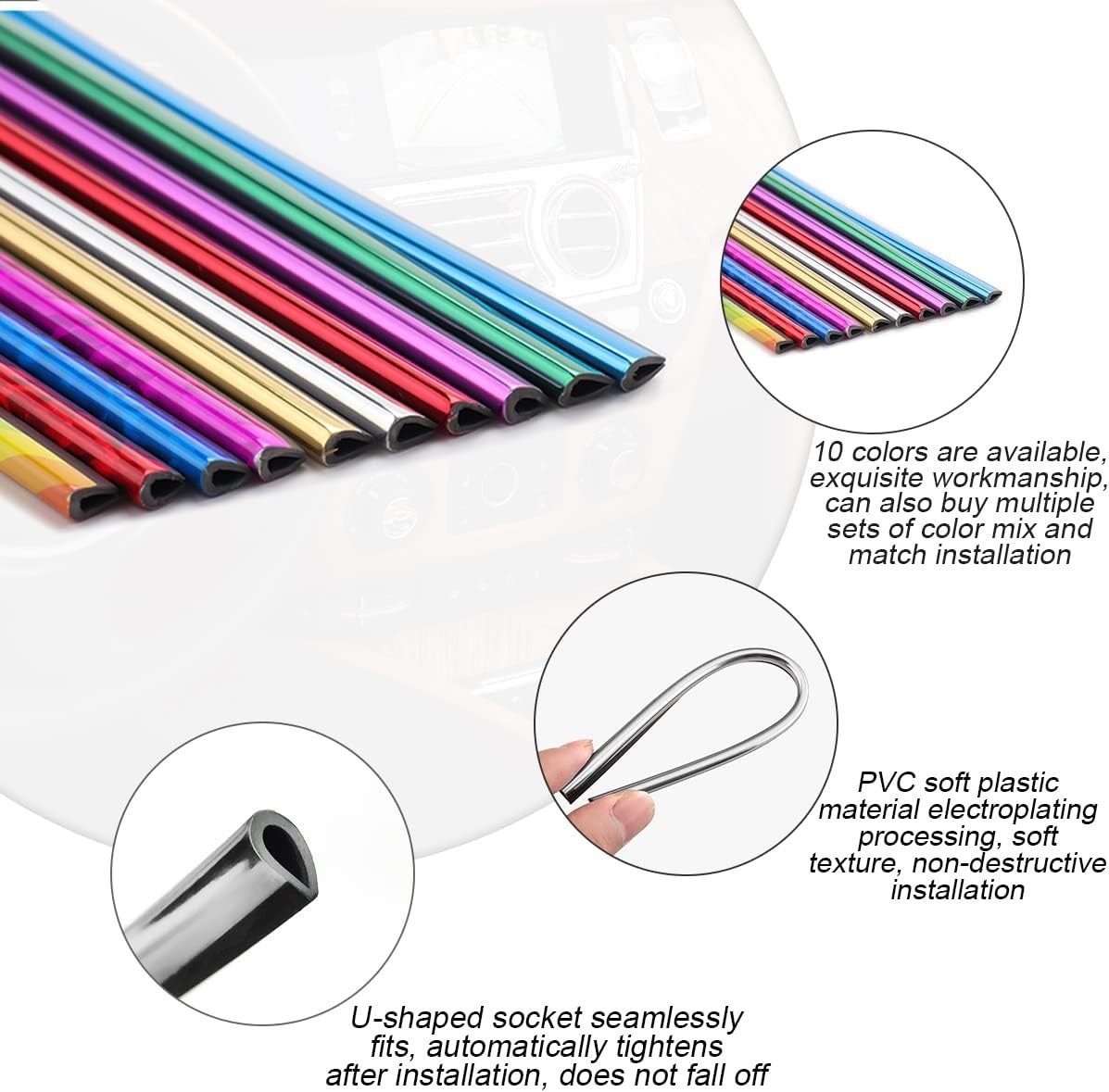 20PCS Car AC Vent Trim Strips, Ice Red, Universal Bendable Waterproof Decor