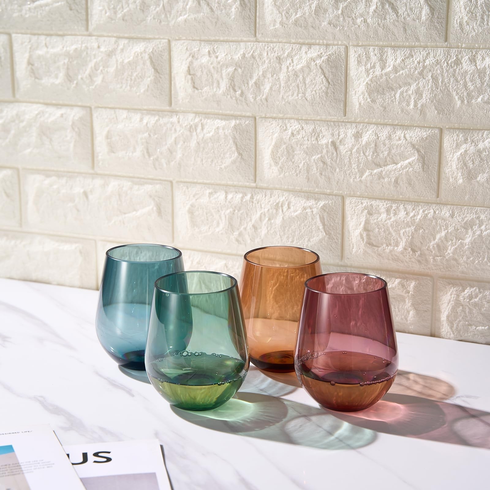 Tritan BPA-Free Plastic Shatterproof Stemless Wine Glasses, – 4 Set – Acrylic…
